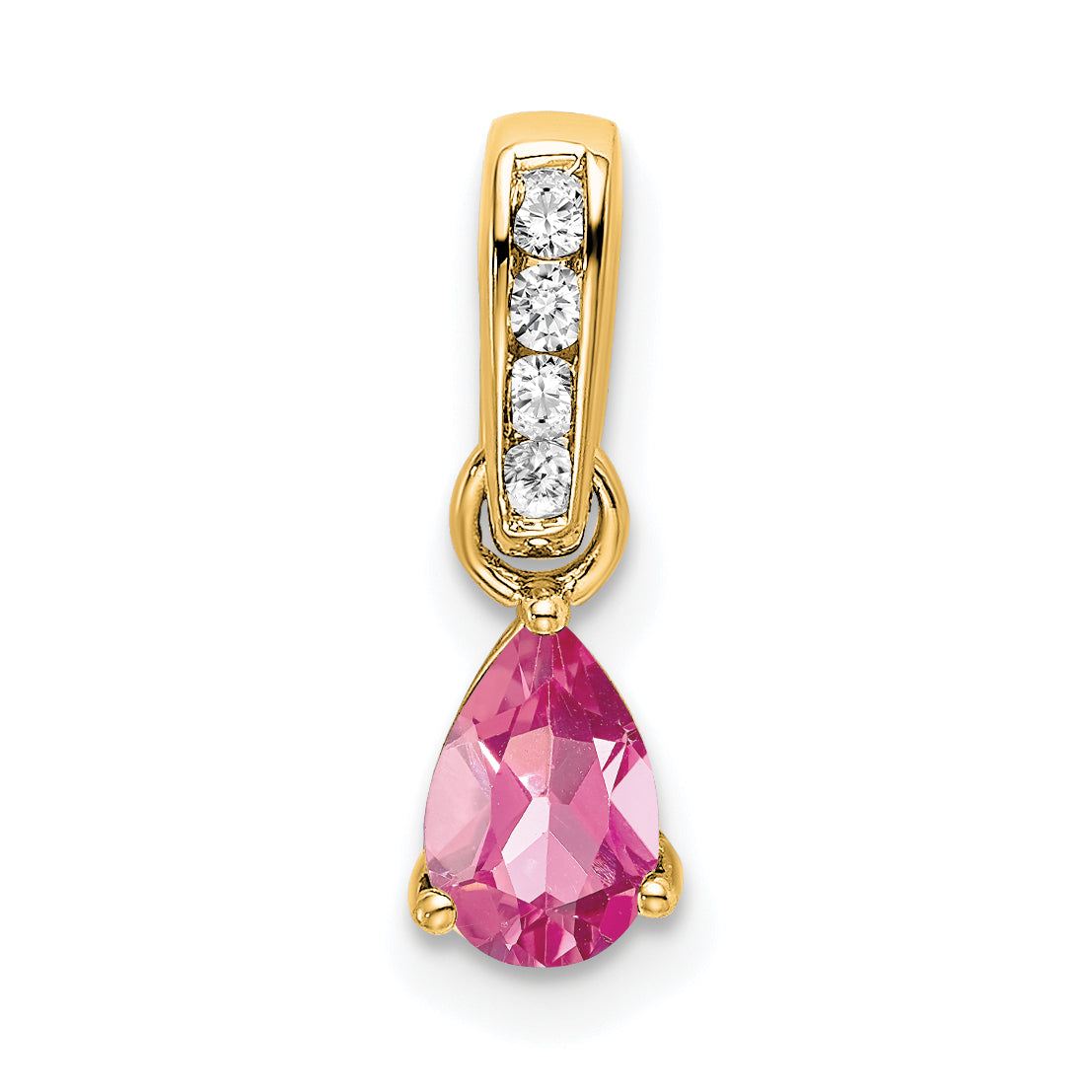 10k Yellow Gold Pear Pink Tourmaline and Diamond Pendant Main image