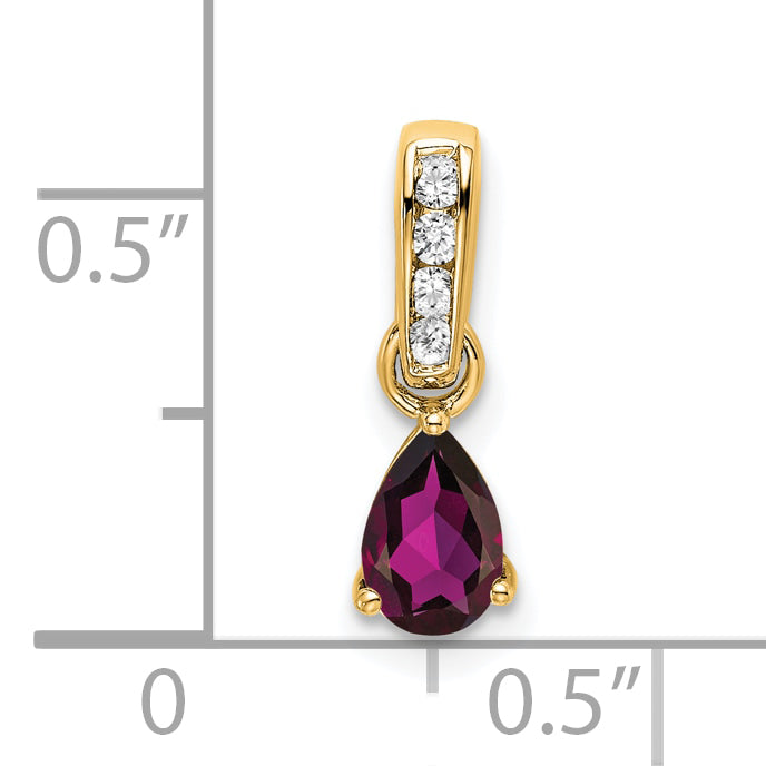 10k Yellow Gold Pear Rhodolite Garnet and Diamond Pendant Secondary image
