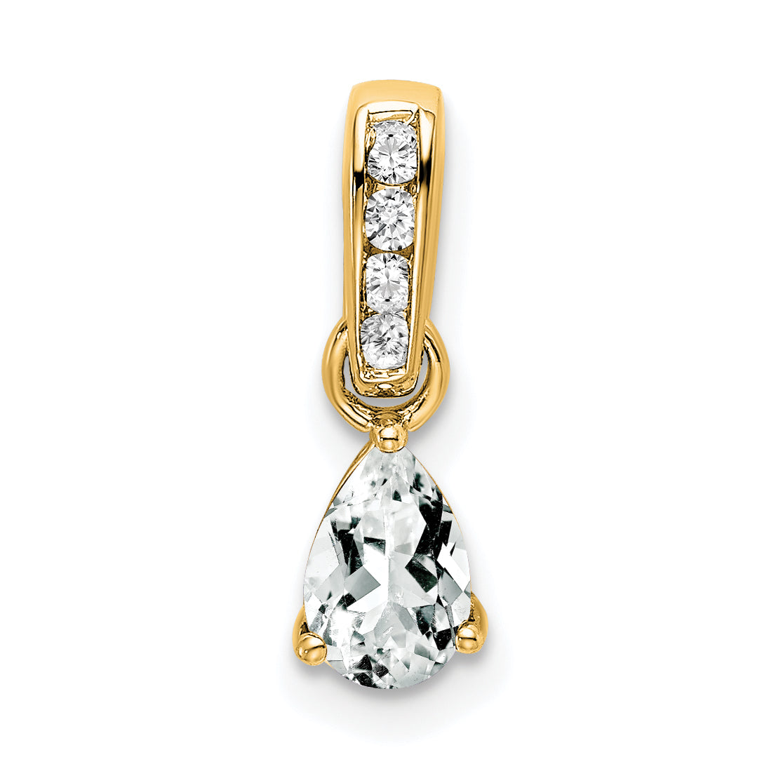 10k Yellow Gold Pear White Topaz and Diamond Pendant Main image