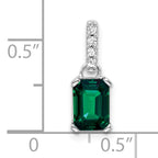 10k White Gold Created Emerald and Diamond Pendant