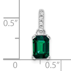 10k White Gold Created Emerald and Diamond Pendant