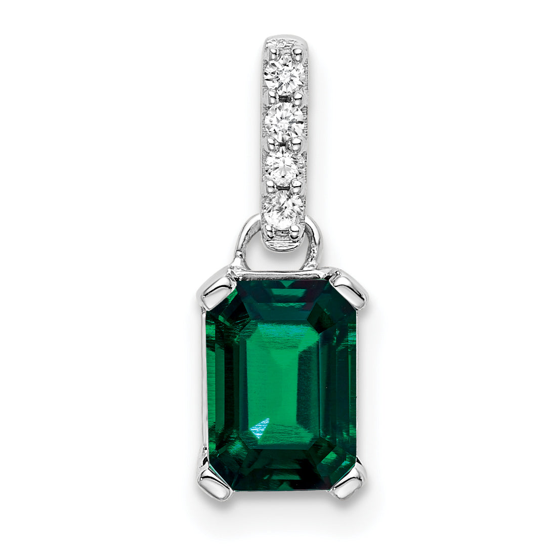 10k White Gold Created Emerald and Diamond Pendant Main image