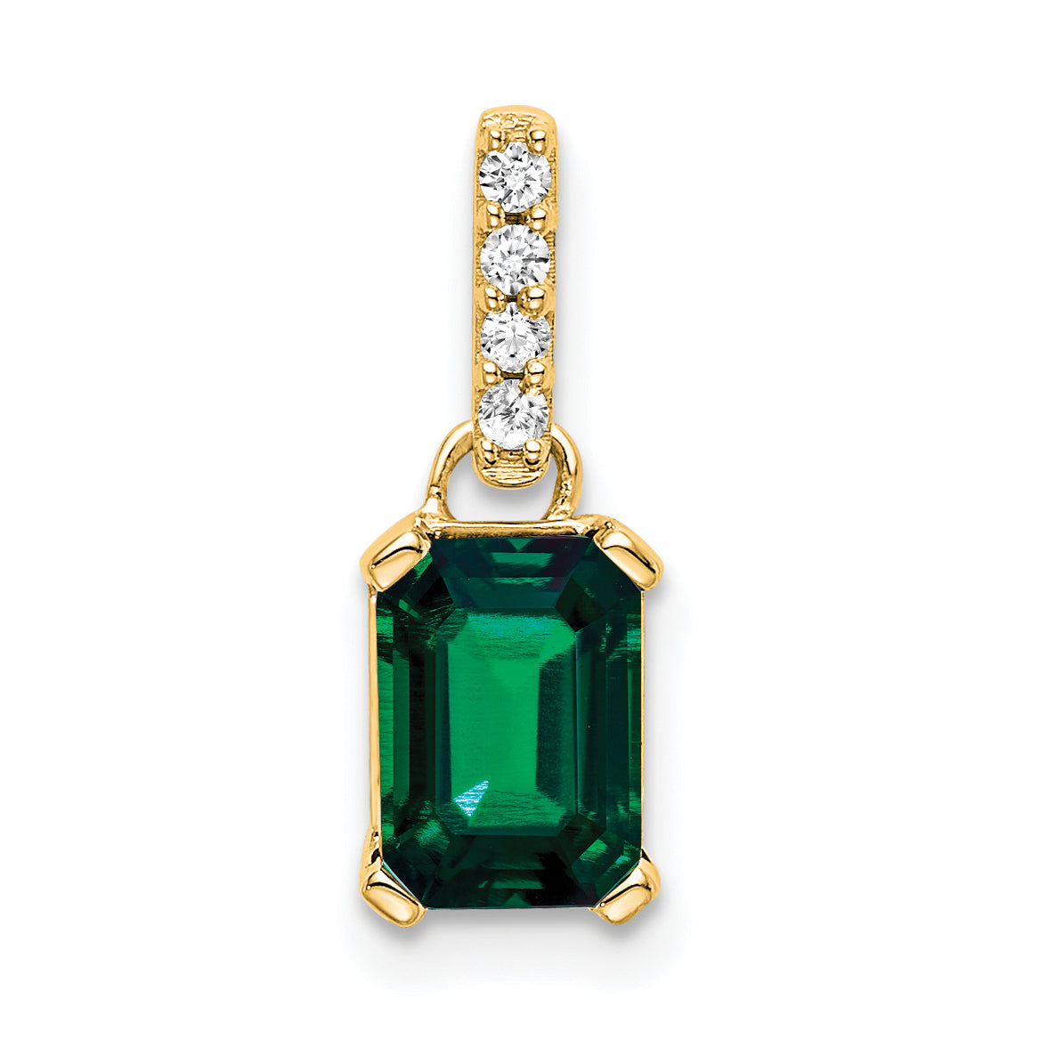 10k Yellow Gold Created Emerald and Diamond Pendant Main image