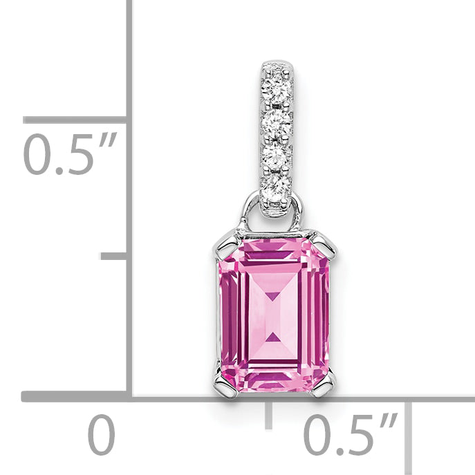14k White Gold 1/20 carat Lab Grown Diamond VS/SI+ G+ and Lab Created Pink Sapphire Pendant Secondary image