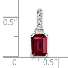 10k White Gold Created Ruby and Diamond Pendant