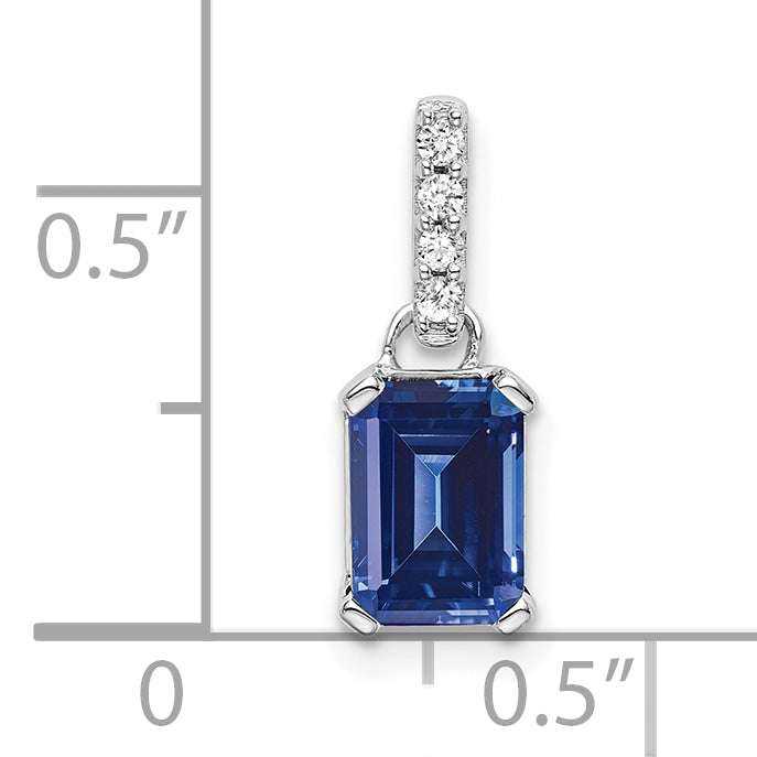 10k White Gold Created Sapphire and Diamond Pendant Secondary image