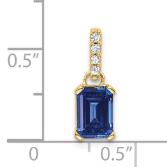 10k Yellow Gold Created Sapphire and Diamond Pendant