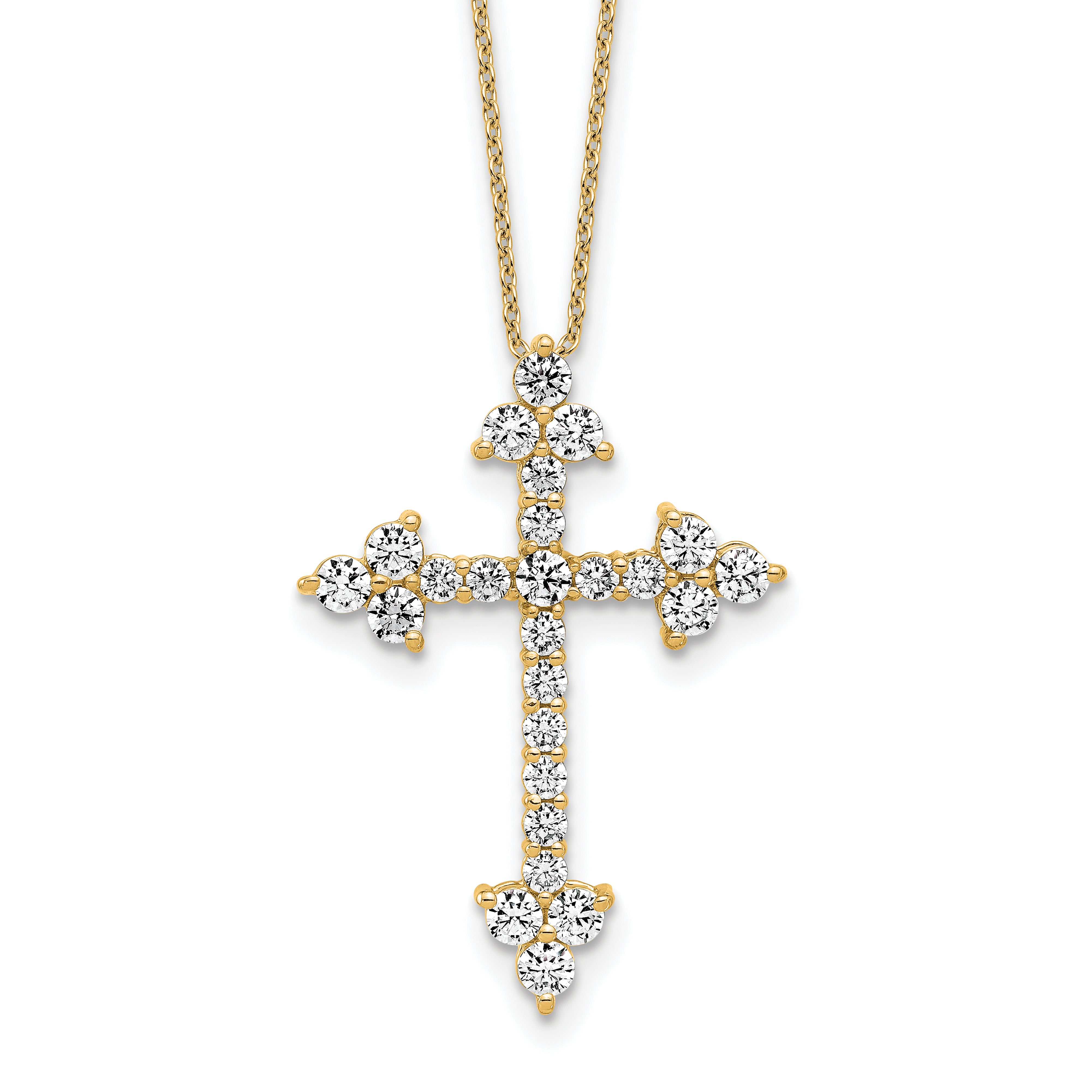 14k 1 1/2 carat Lab Grown Diamond VS/SI+ G+ Complete 18 inch Cross Pendant Necklace