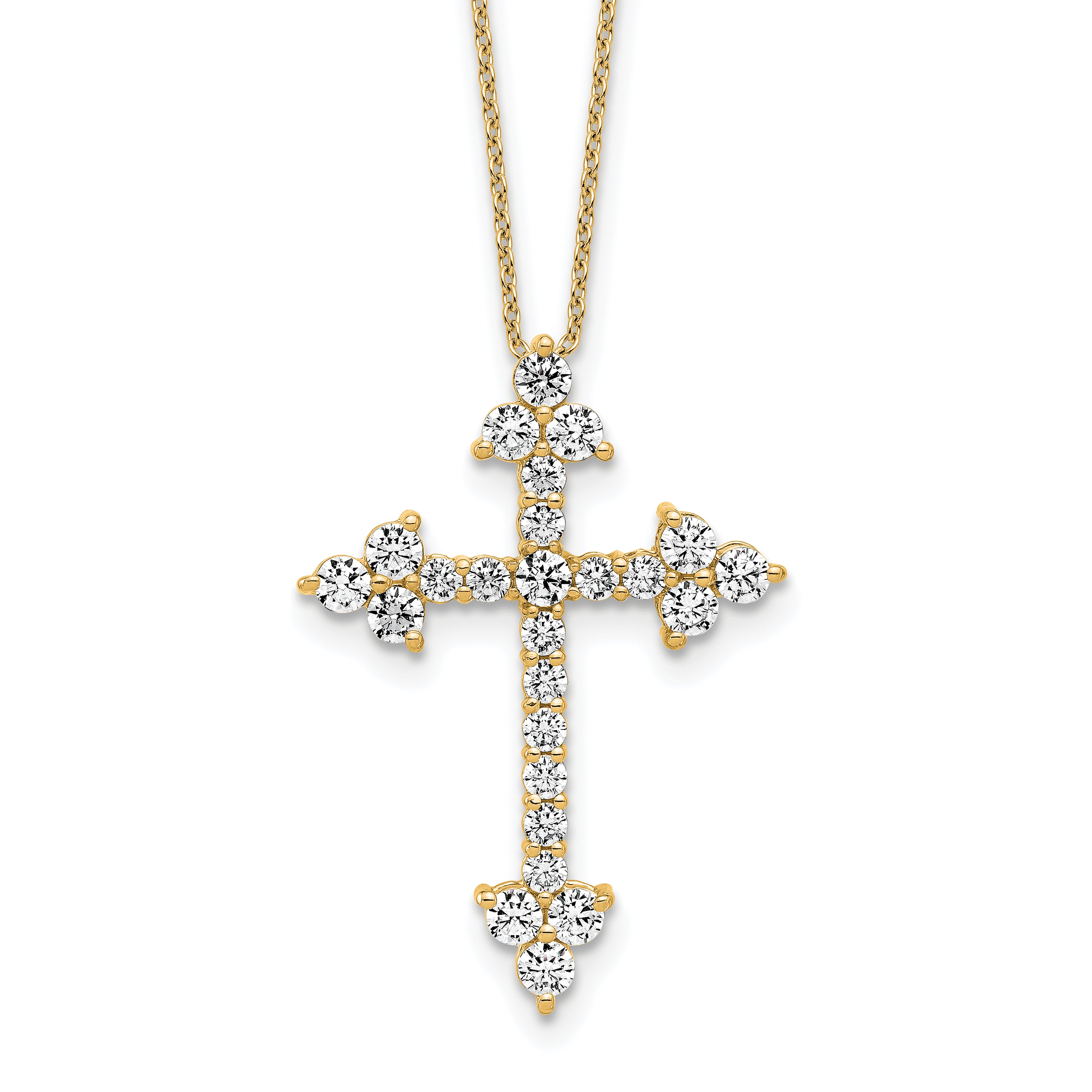 14k 1 1/2 carat Lab Grown Diamond VS/SI+ G+ Complete 18 inch Cross Pendant Necklace