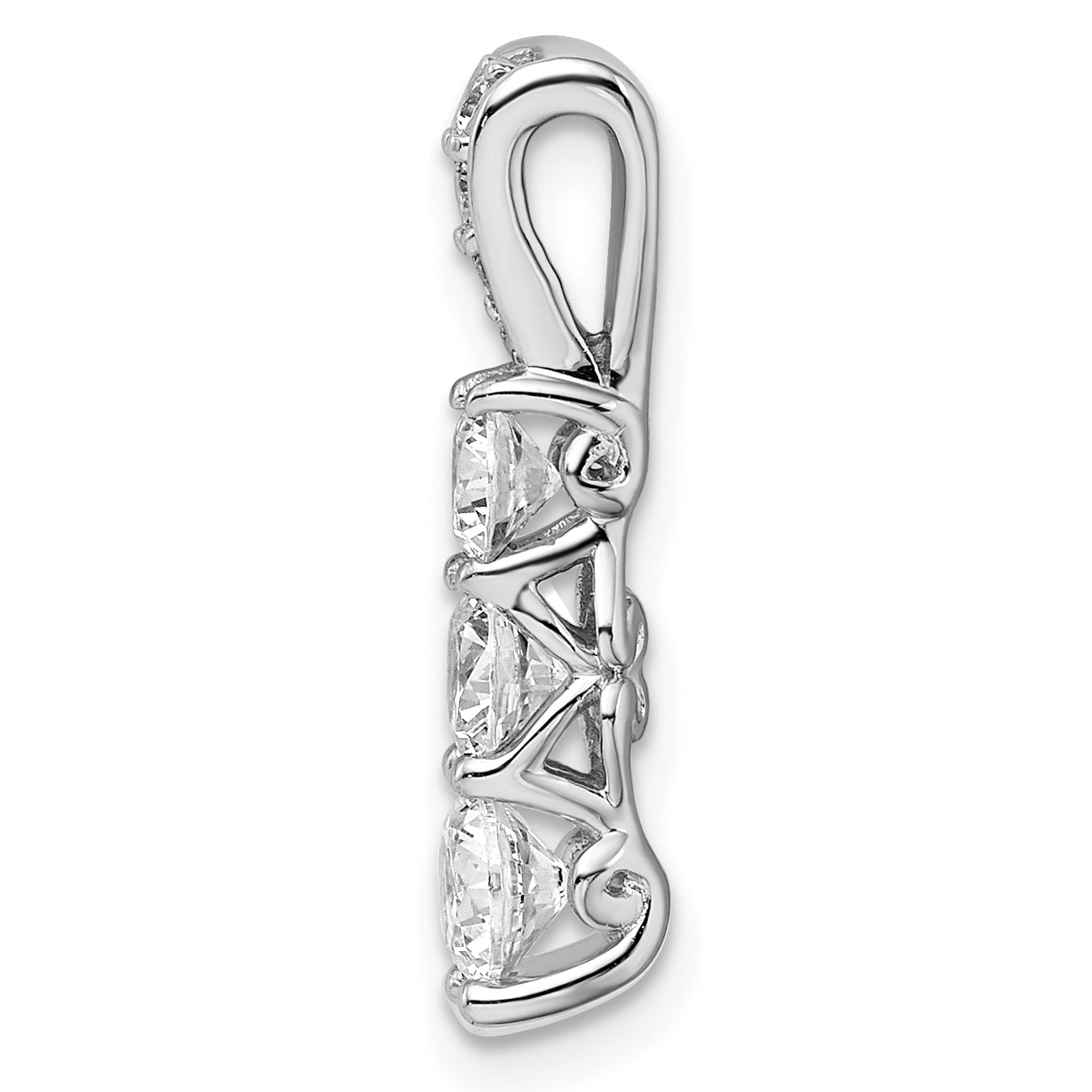 14k White Gold 1 carat Lab Grown Diamond VS/SI+ G+ Three Stone Chain Slide Pendant Secondary image