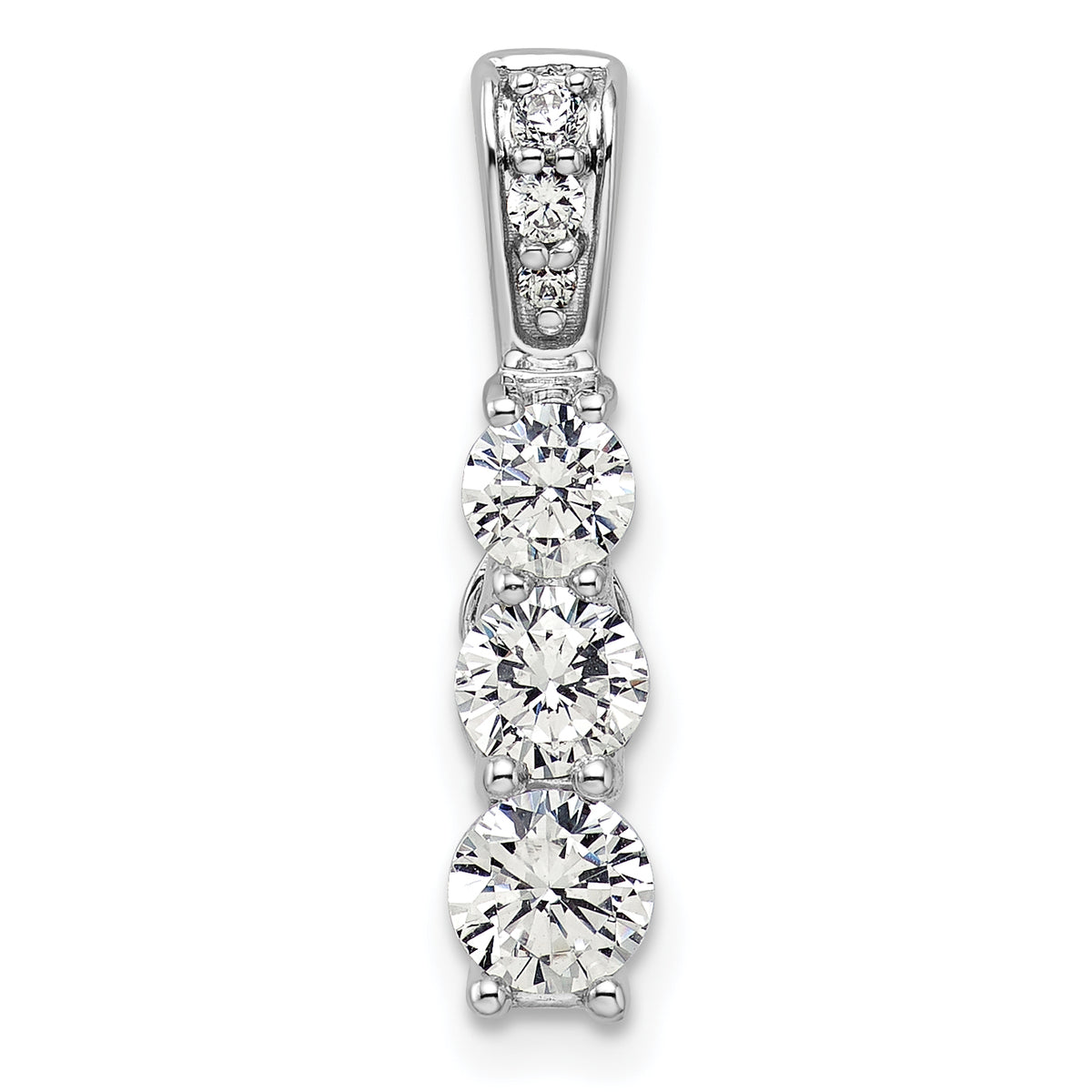 14k White Gold 1 carat Lab Grown Diamond VS/SI+ G+ Three Stone Chain Slide Pendant