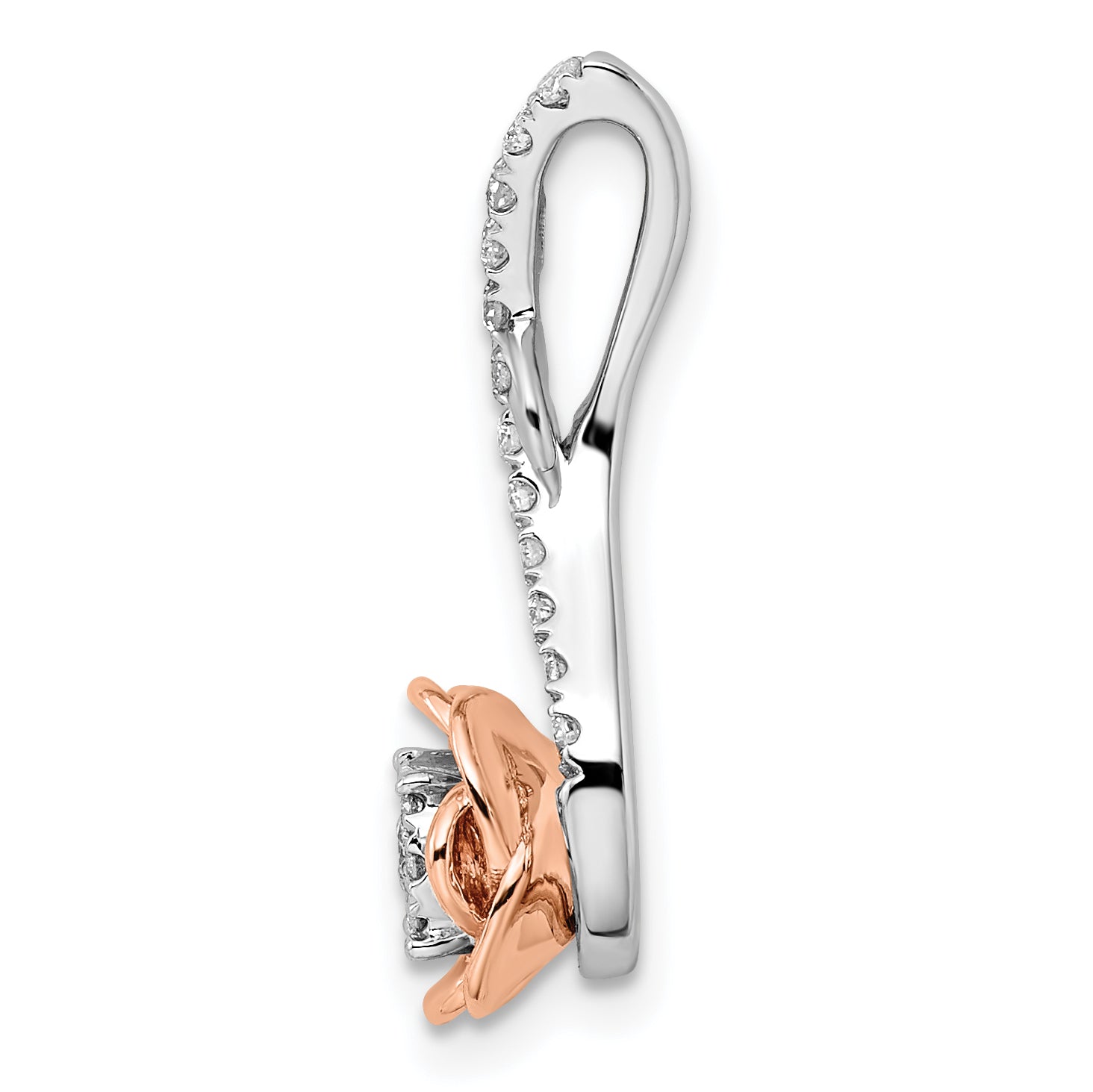 14k Two-Tone Rose and White Gold 1/4 carat Lab Grown Diamond VS/SI+ G+ Complete Rose on Stem Chain Slide Pendant Secondary image