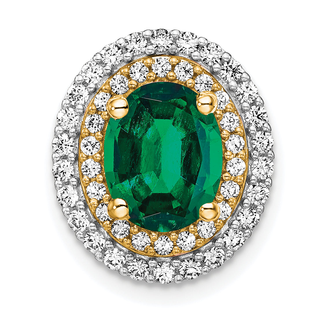 14k Two Tone 1/5 carat Lab Grown Diamond VS/SI+ G+ and Lab Created Emerald Chain Slide Pendant Main image