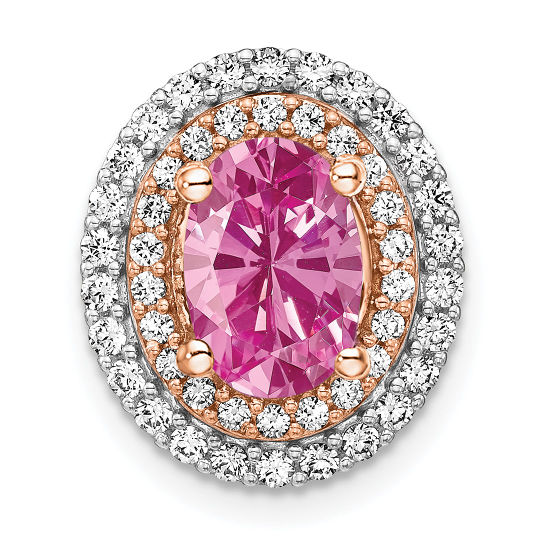 14k Two Tone 1/5 carat Lab Grown Diamond VS/SI+ G+ and Lab Created Pink Sapphire Chain Slide Pendant Main image