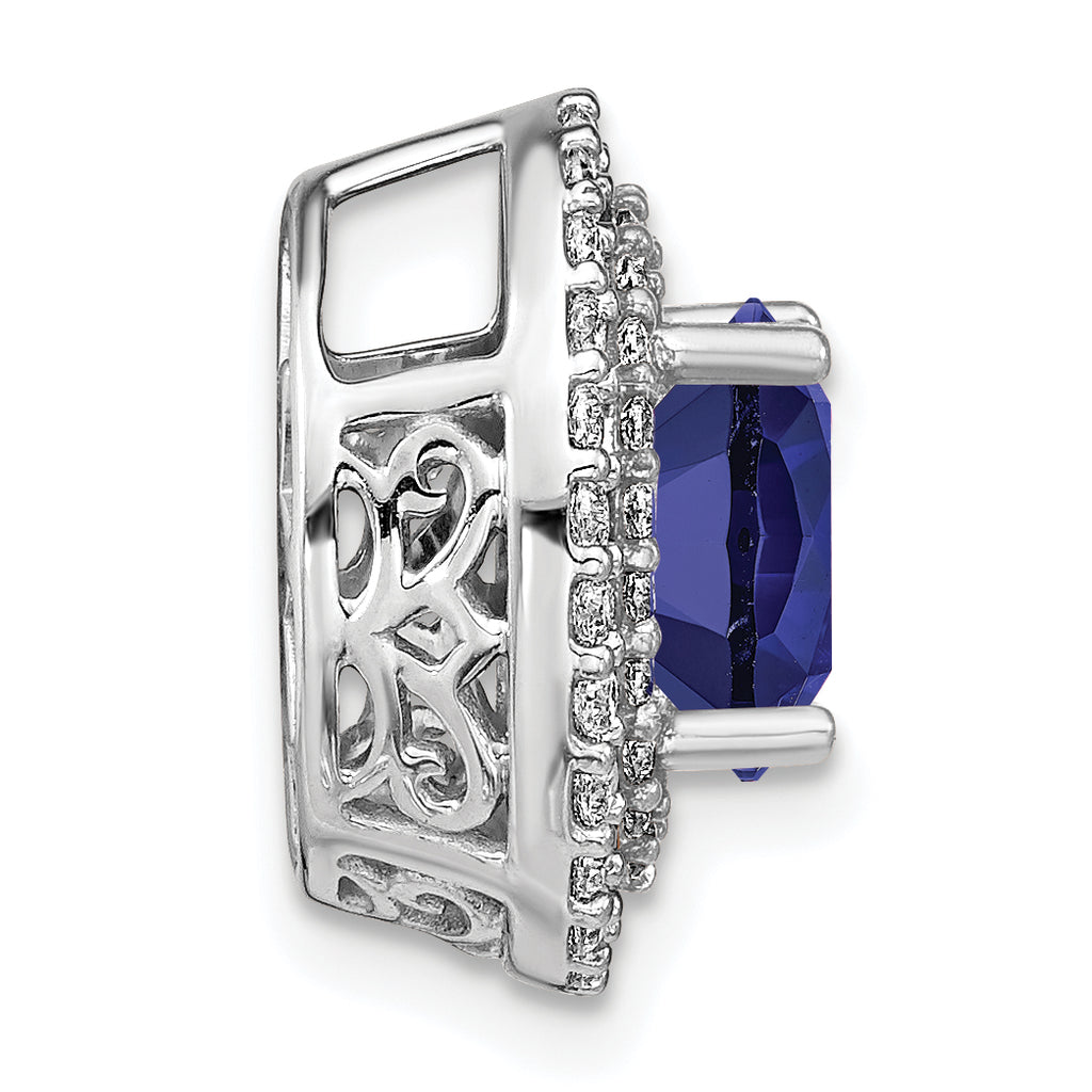 14k Two Tone 1/5 carat Lab Grown Diamond VS/SI+ G+ and Lab Created Blue Sapphire Chain Slide Pendant