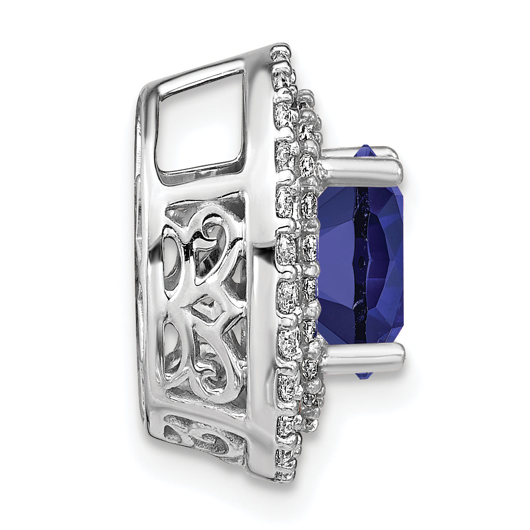 14k Two Tone 1/5 carat Lab Grown Diamond VS/SI+ G+ and Lab Created Blue Sapphire Chain Slide Pendant