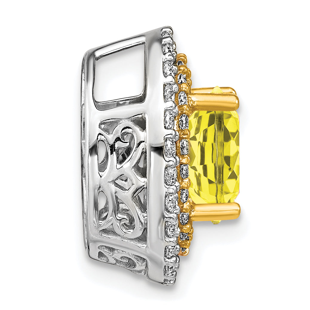 14k Two Tone 1/5 carat Lab Grown Diamond VS/SI+ G+ and Lab Created Yellow Sapphire Chain Slide Pendant Secondary image