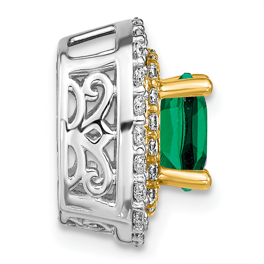 14k Two Tone 1/2 carat Lab Grown Diamond VS/SI+ G+ and Lab Created Emerald Chain Slide Pendant Secondary image