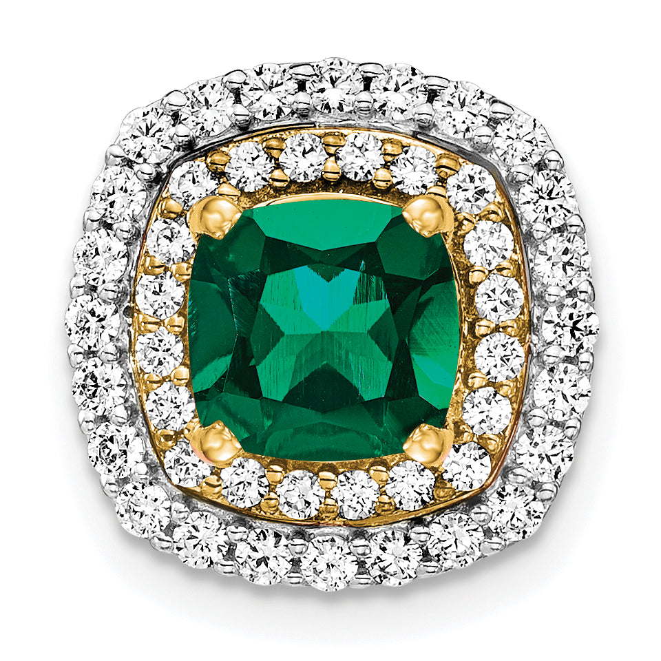 14k Two Tone 1/2 carat Lab Grown Diamond VS/SI+ G+ and Lab Created Emerald Chain Slide Pendant Main image