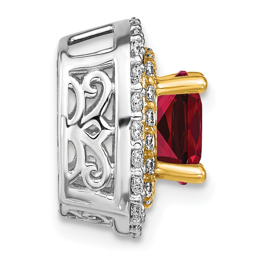 14k Two Tone 1/2 carat Lab Grown Diamond VS/SI+ G+ and Lab Created Ruby Chain Slide Pendant Secondary image