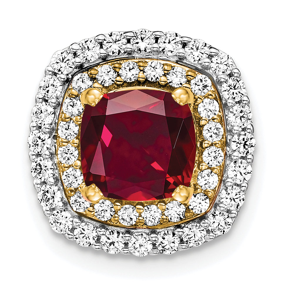14k Two Tone 1/2 carat Lab Grown Diamond VS/SI+ G+ and Lab Created Ruby Chain Slide Pendant Main image