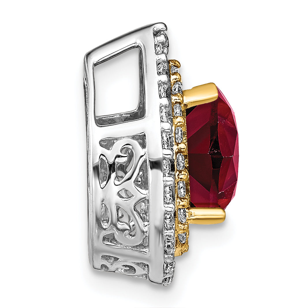 14k Two Tone 1/2 carat Lab Grown Diamond VS/SI+ G+ and Lab Created Ruby Chain Slide Pendant Secondary image