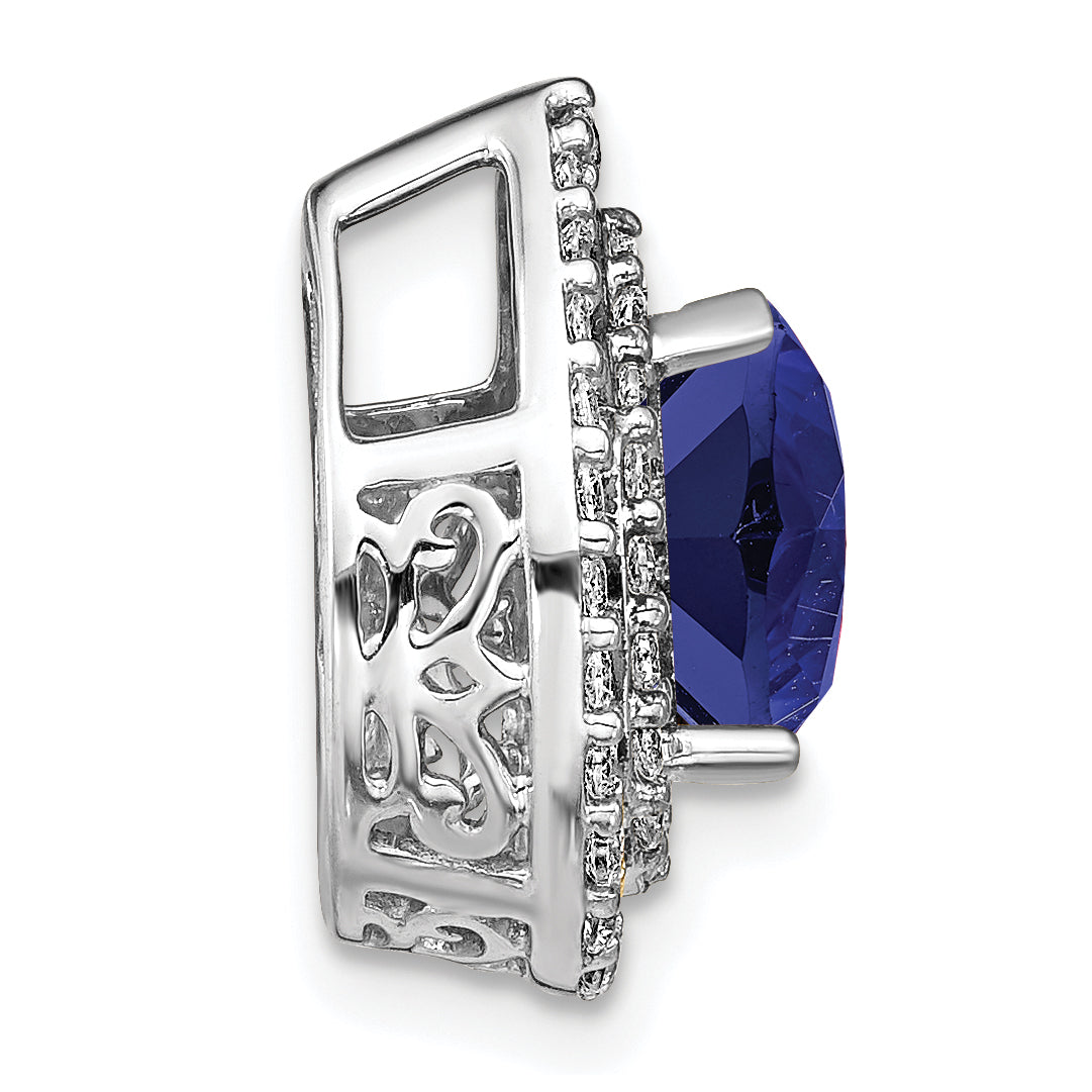 14k White Gold 1/2 carat Lab Grown Diamond VS/SI+ G+ and Lab Created Blue Sapphire Chain Slide Pendant