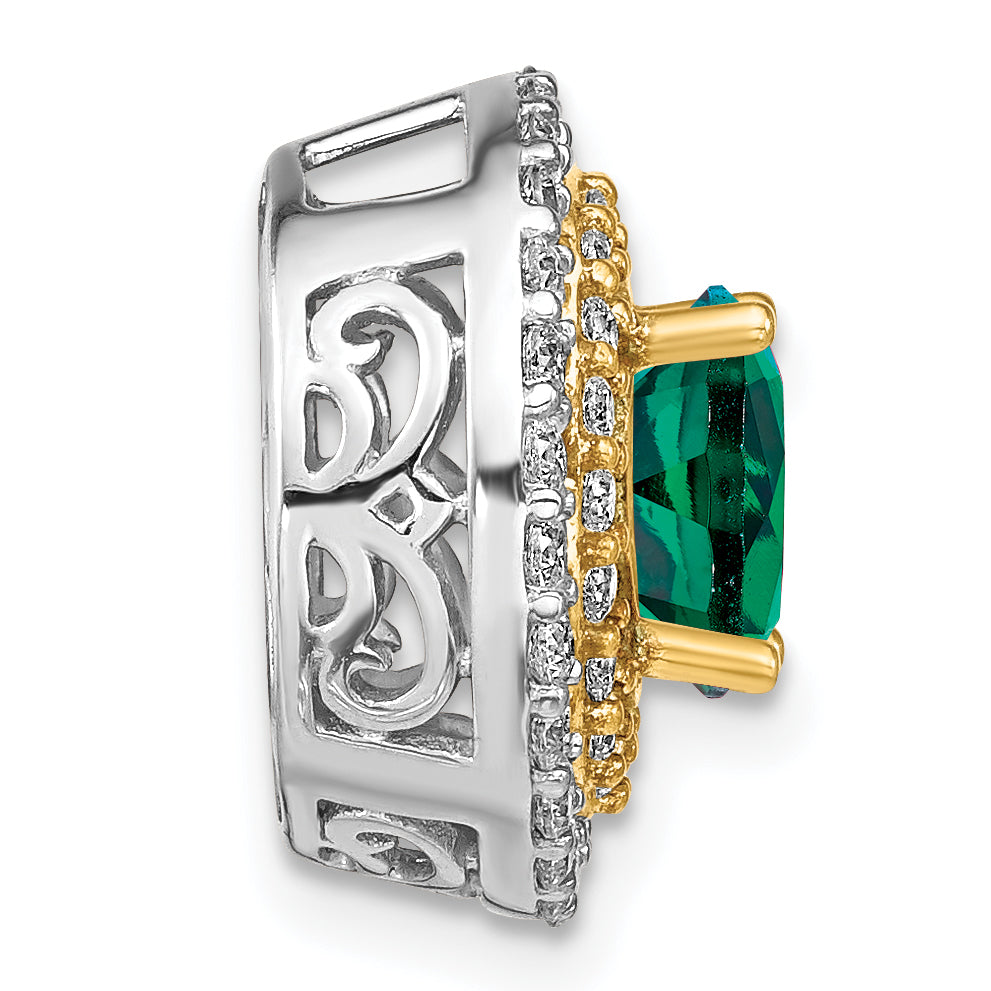 14k Two Tone 5/8 carat Lab Grown Diamond VS/SI+ G+ and Lab Created Emerald Chain Slide Pendant Secondary image