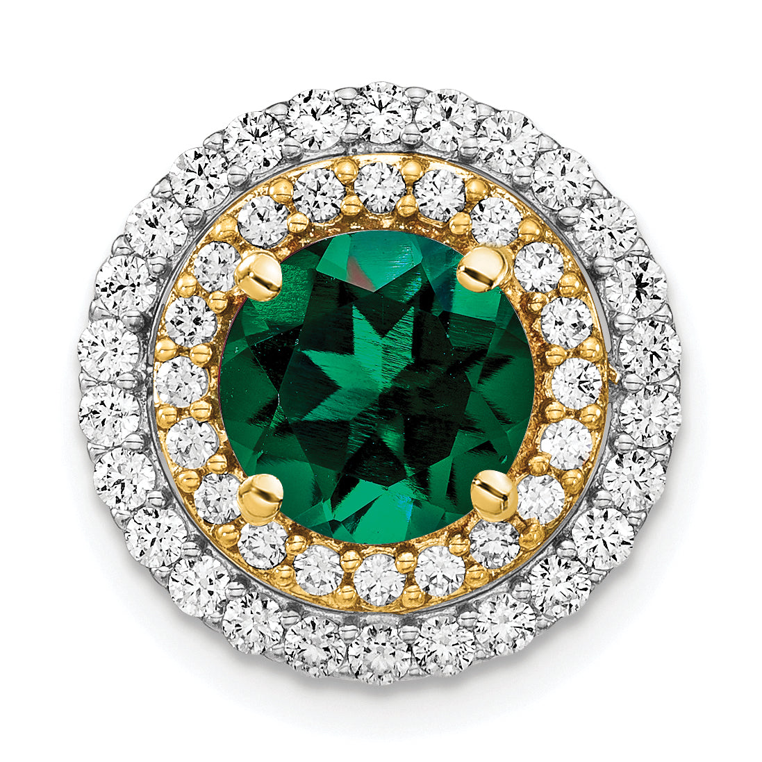 14k Two Tone 5/8 carat Lab Grown Diamond VS/SI+ G+ and Lab Created Emerald Chain Slide Pendant Main image