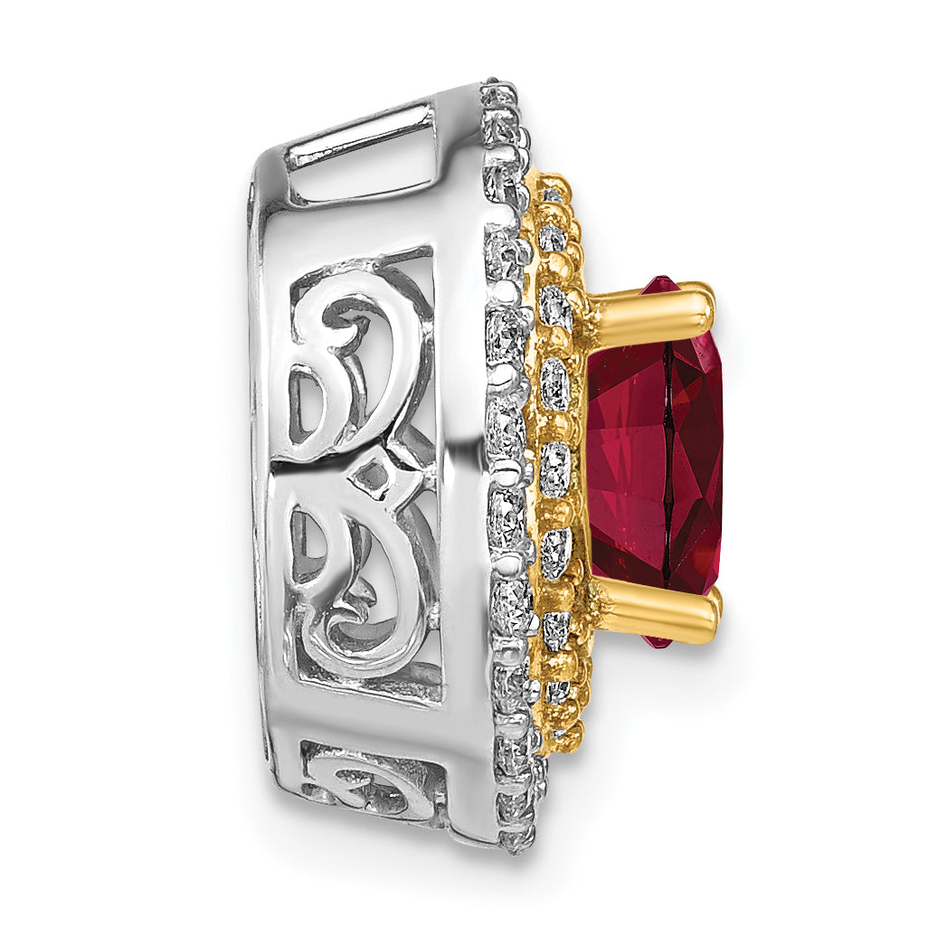 14k Two Tone 5/8 carat Lab Grown Diamond VS/SI+ G+ and Lab Created Ruby Chain Slide Pendant Secondary image