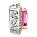 14k Two Tone Rose and White Gold 5/8 carat Lab Grown Diamond VS/SI+ G+ and Lab Created Pink Sapphire Complete Chain Slide Pendant