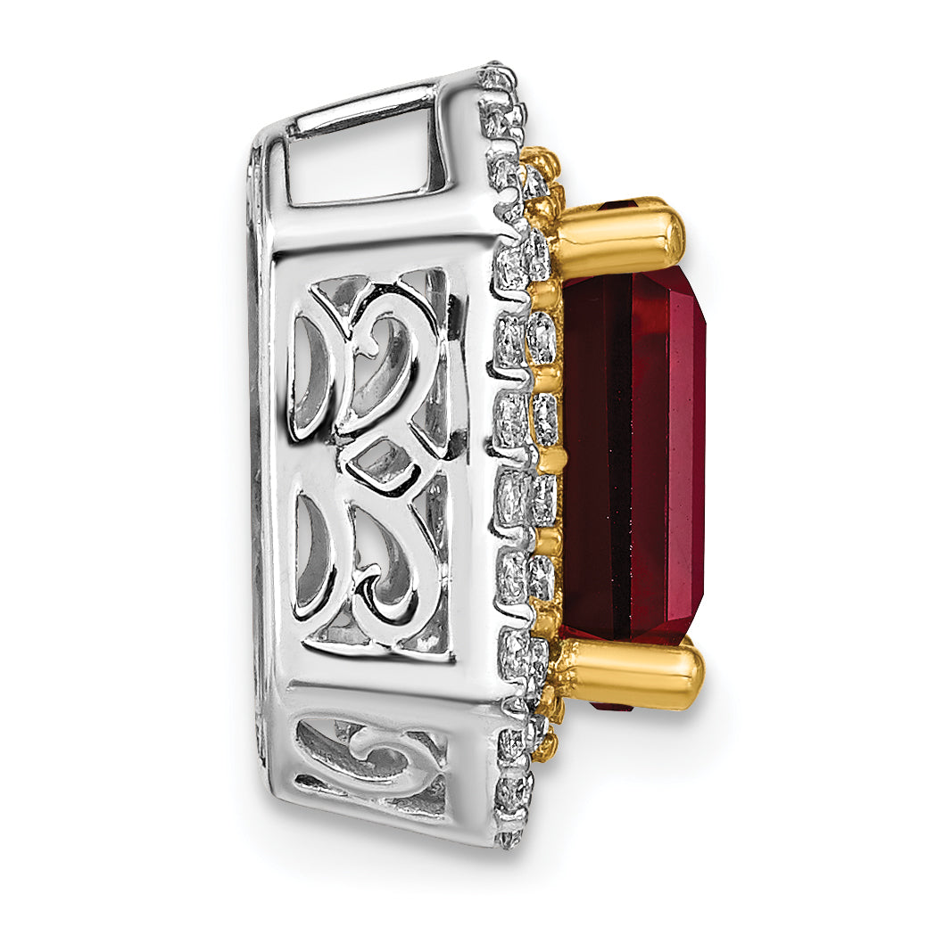 14k Two Tone 5/8 carat Lab Grown Diamond VS/SI+ G+ and Lab Created Ruby Complete Chain Slide Pendant
