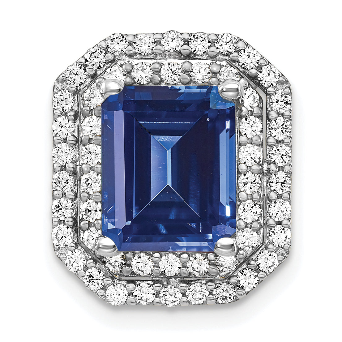 14k White Gold 5/8 carat Lab Grown Diamond VS/SI+ G+ and Lab Created Blue Sapphire Complete Chain Slide Pendant Main image