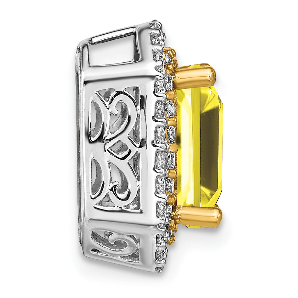 14k Two Tone 5/8 carat Lab Grown Diamond VS/SI+ G+ and Lab Created Yellow Sapphire Complete Chain Slide Pendant
