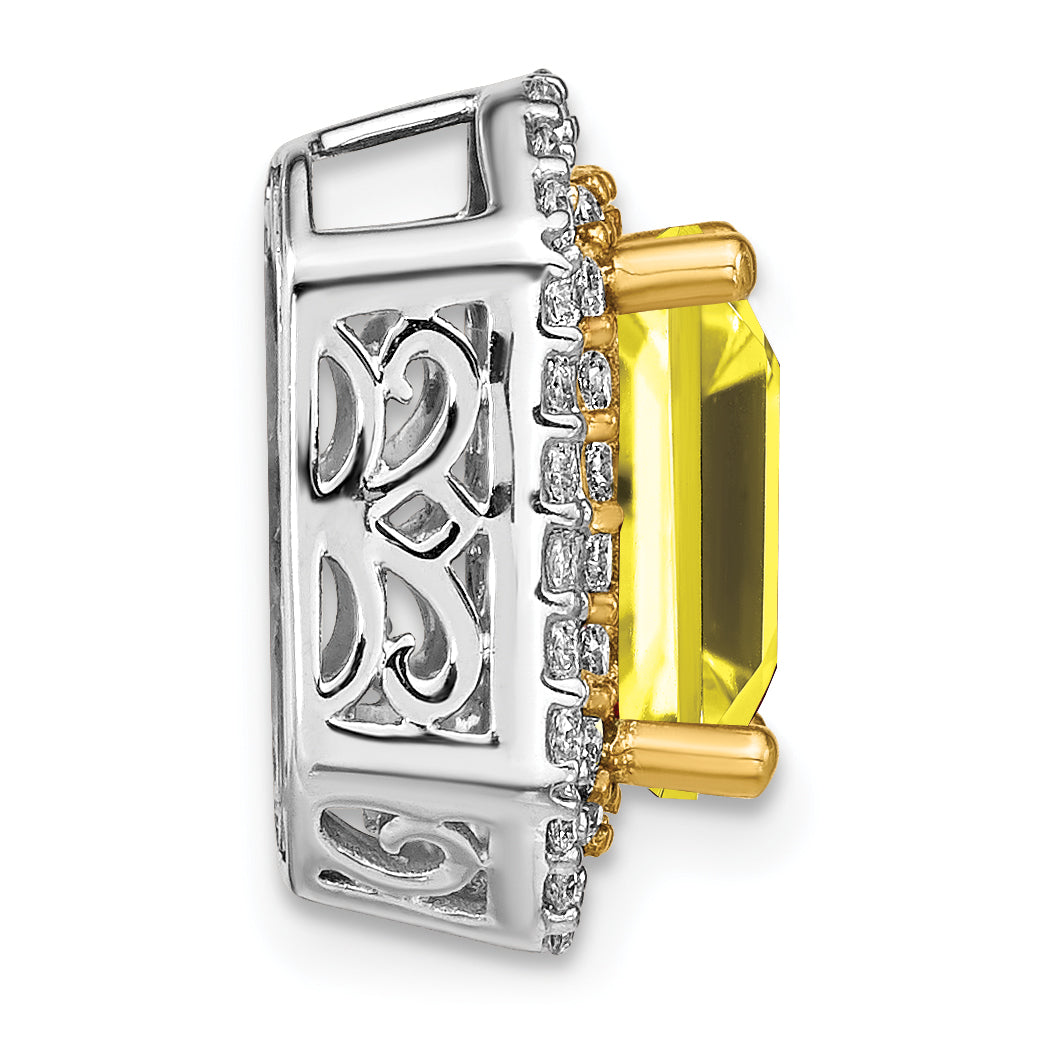 14k Two Tone 5/8 carat Lab Grown Diamond VS/SI+ G+ and Lab Created Yellow Sapphire Complete Chain Slide Pendant