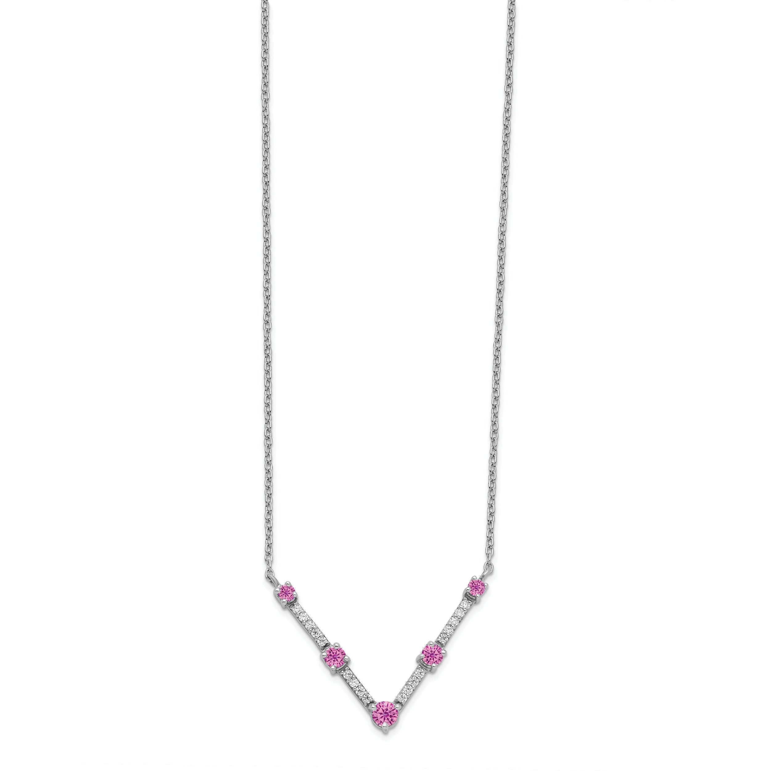 14k White Gold 1/10 carat Lab Grown Diamond VS/SI+ G+ and Lab Created Pink Sapphire 18 inch Necklace