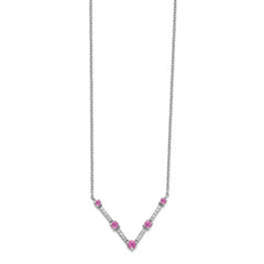 14k White Gold 1/10 carat Lab Grown Diamond VS/SI+ G+ and Lab Created Pink Sapphire 18 inch Necklace