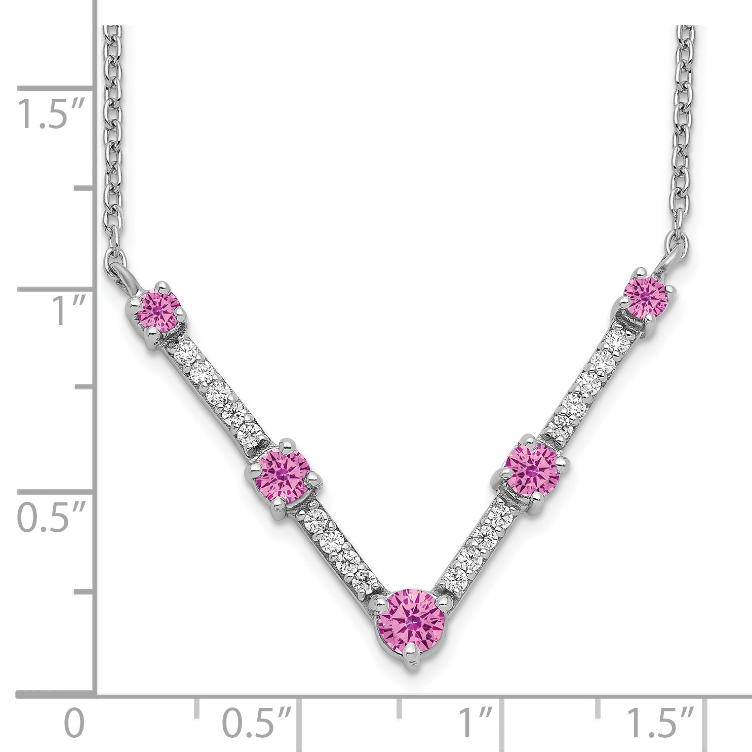 14k White Gold 1/10 carat Lab Grown Diamond VS/SI+ G+ and Lab Created Pink Sapphire 18 inch Necklace