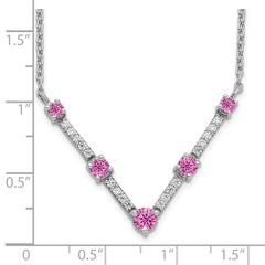 14k White Gold 1/10 carat Lab Grown Diamond VS/SI+ G+ and Lab Created Pink Sapphire 18 inch Necklace