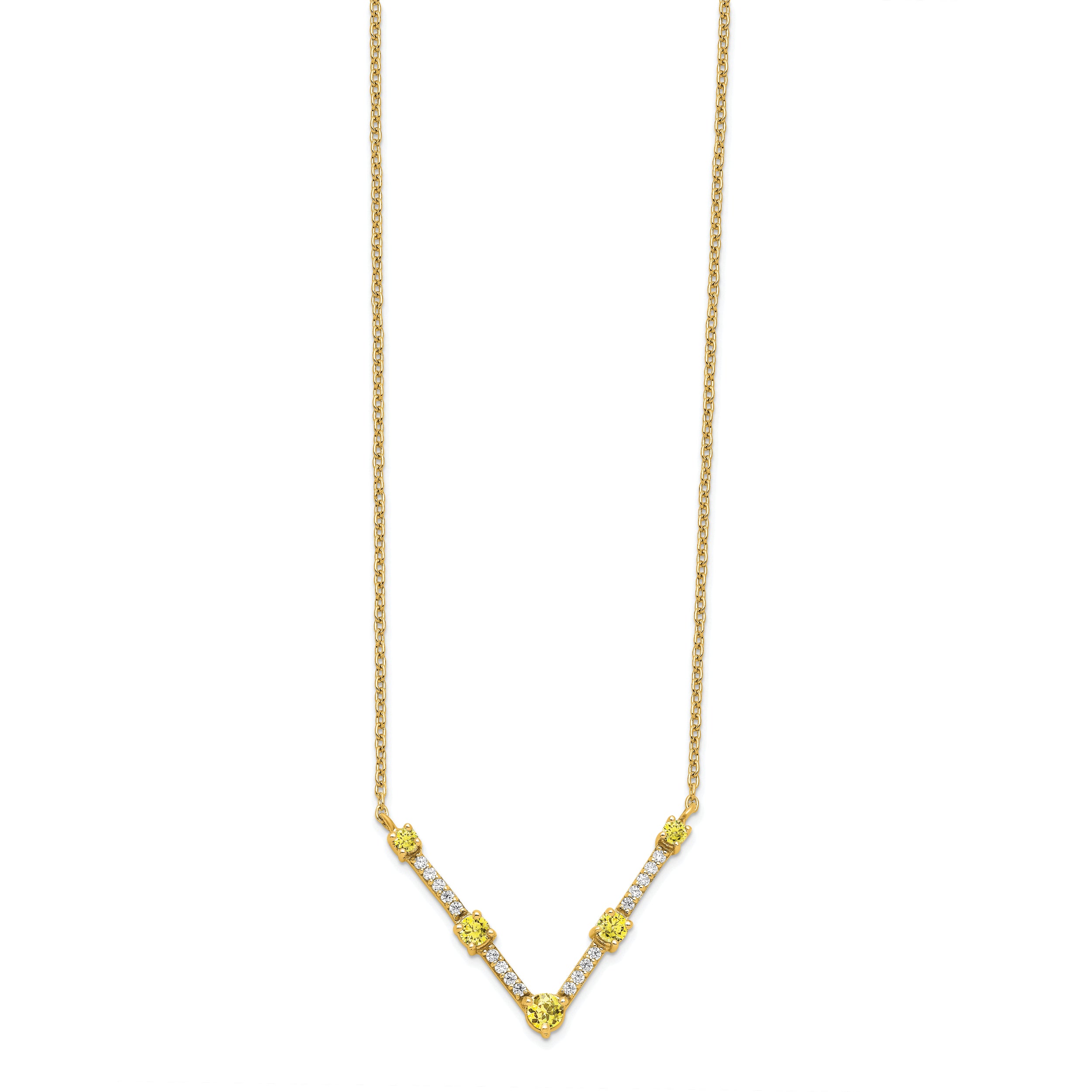 14k 1/10 carat Lab Grown Diamond VS/SI+ G+ and Lab Created Yellow Sapphire 18 inch Necklace