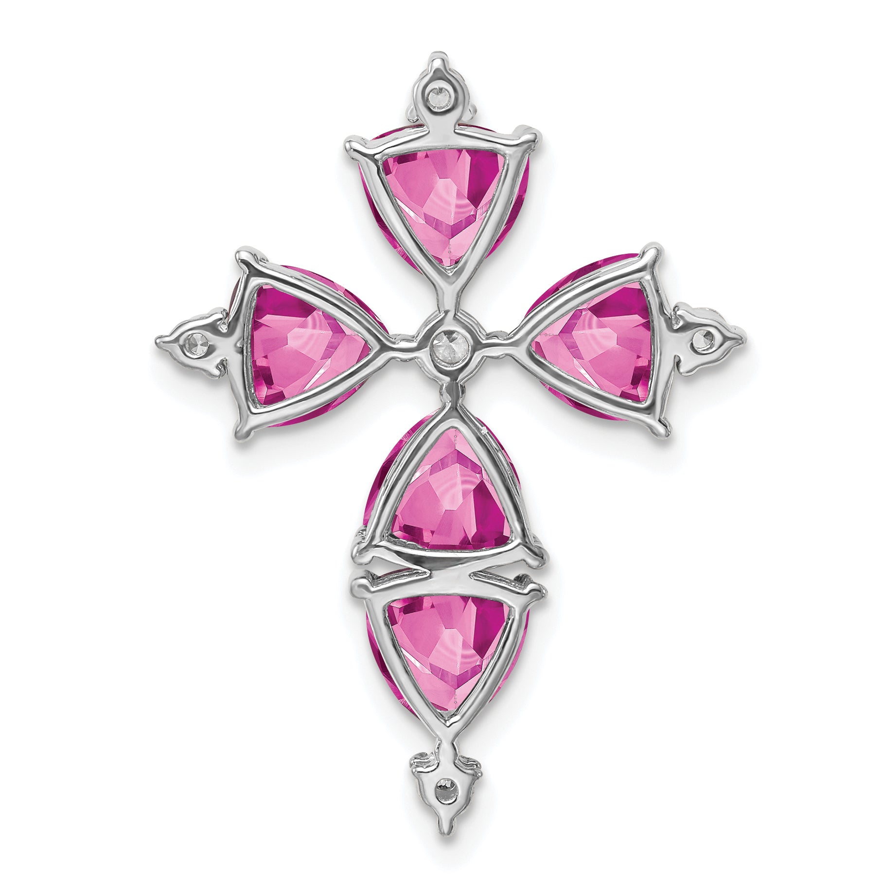 14K White Gold Lab Grown VS/SI+ G+ Dia & Created Pink Sapphire Pendant