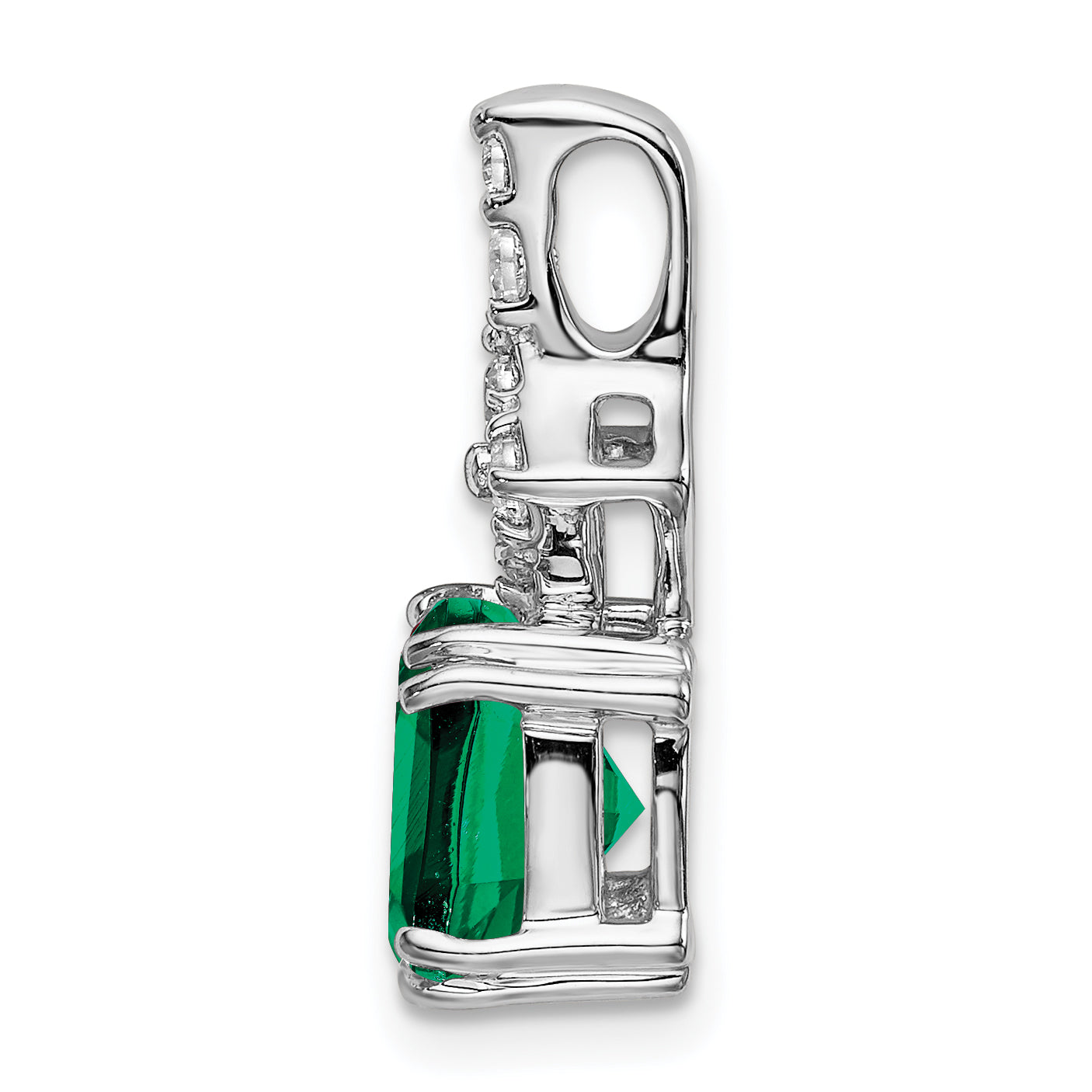14k White Gold 1/5 carat Lab Grown Diamond VS/SI+ G+ and Lab Created Emerald Complete Pendant Secondary image