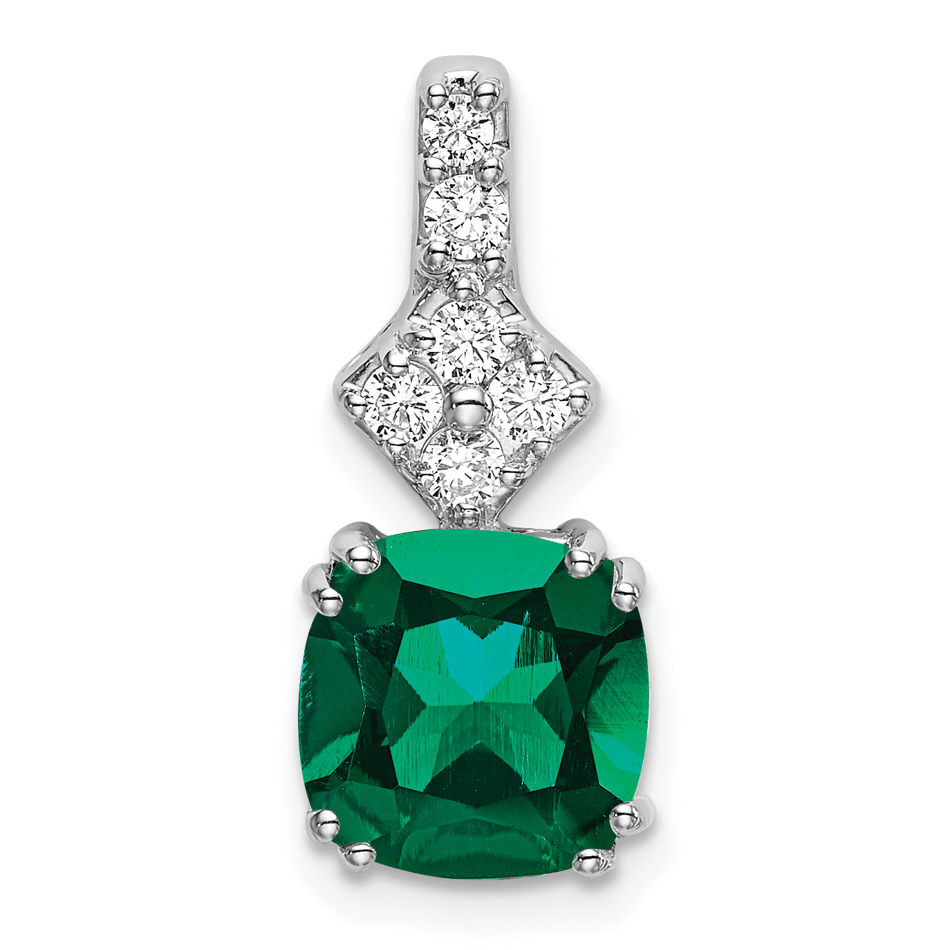 14k White Gold 1/5 carat Lab Grown Diamond VS/SI+ G+ and Lab Created Emerald Complete Pendant Main image