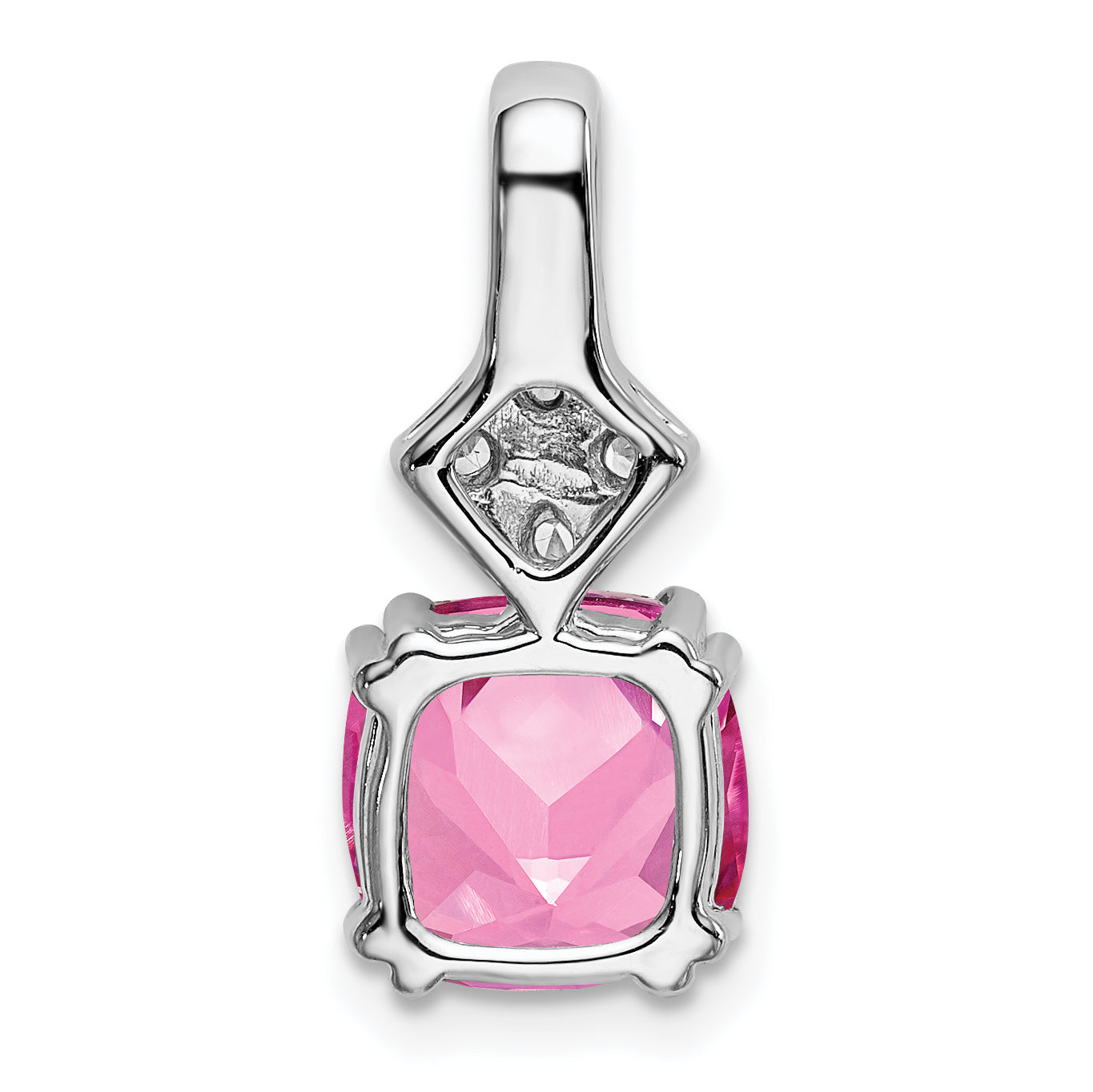 14k White Gold 1/5 carat Lab Grown Diamond VS/SI+ G+ and Lab Created Pink Sapphire Complete Pendant