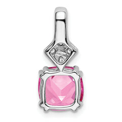 14k White Gold 1/5 carat Lab Grown Diamond VS/SI+ G+ and Lab Created Pink Sapphire Complete Pendant
