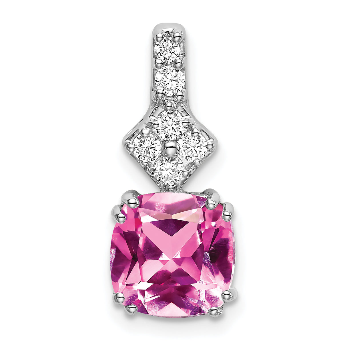 14k White Gold 1/5 carat Lab Grown Diamond VS/SI+ G+ and Lab Created Pink Sapphire Complete Pendant
