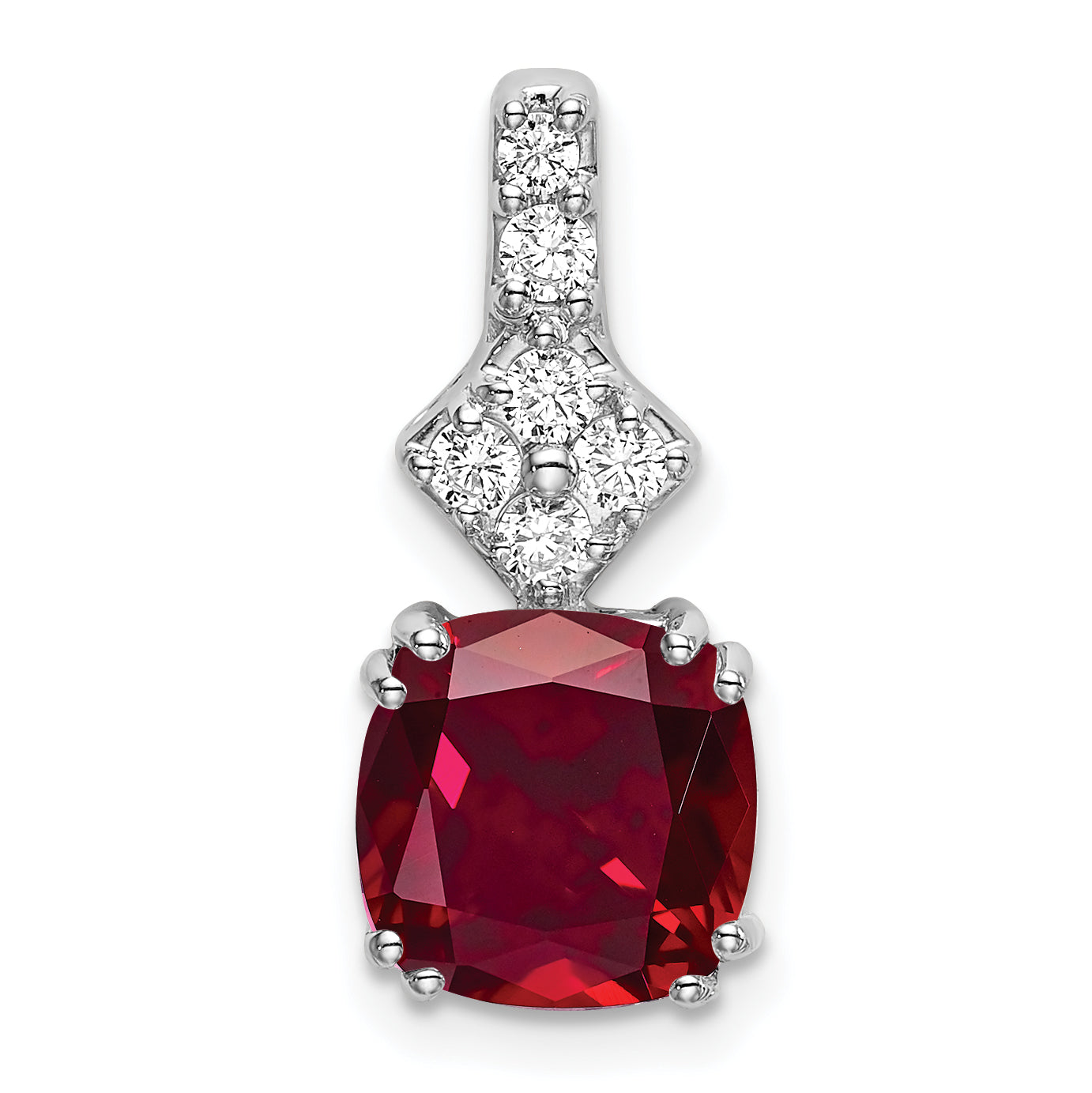 14k White Gold 1/5 carat Lab Grown Diamond VS/SI+ G+ and Lab Created Ruby Complete Pendant Main image