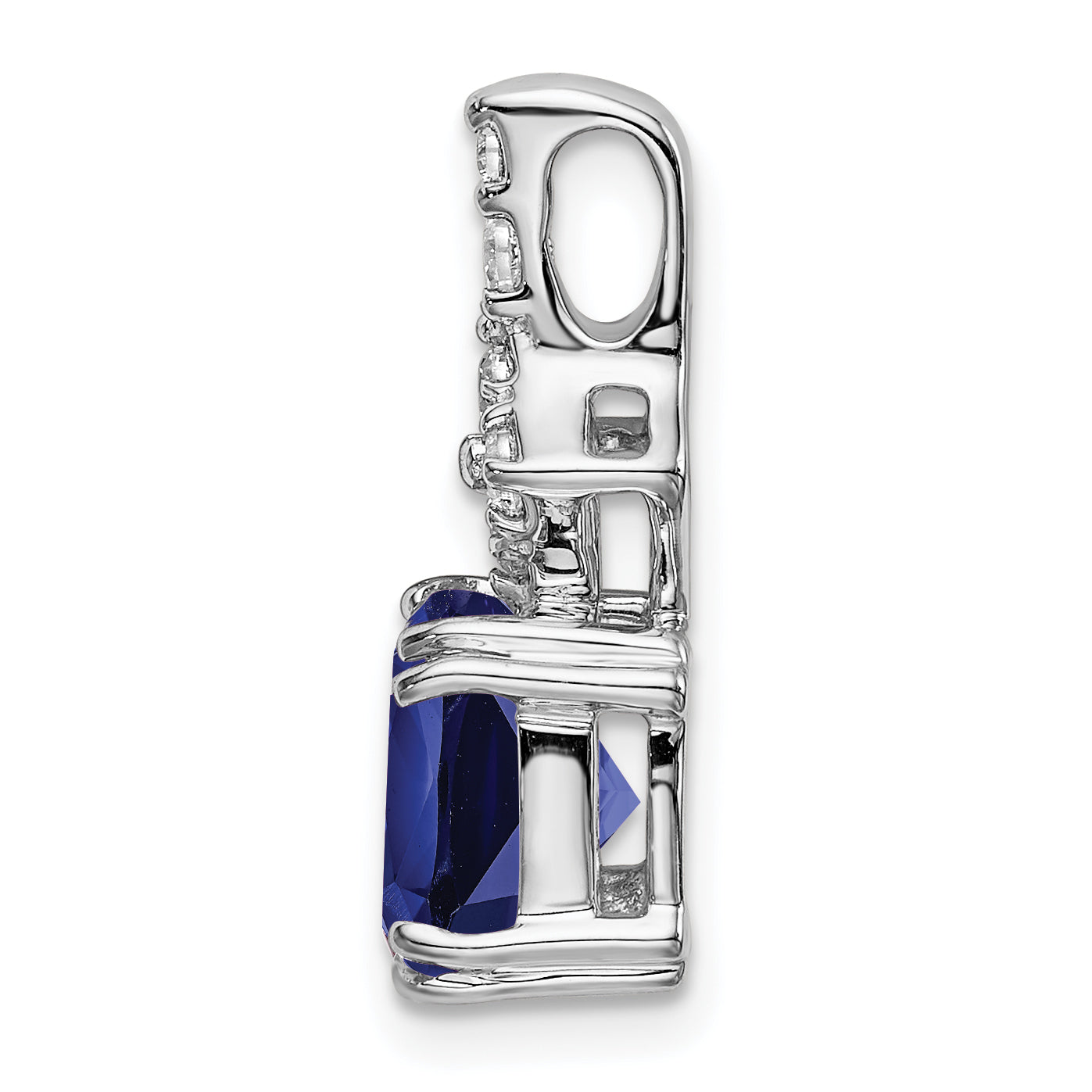 14k White Gold 1/5 carat Lab Grown Diamond VS/SI+ G+ and Lab Created Blue Sapphire Complete Pendant Secondary image