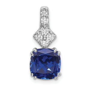 Lab-Grown Diamond & Lab-Created Sapphire Pendant in 14K White Gold, 18mm (1/5 ct. tw.) - Sophia Jewelers