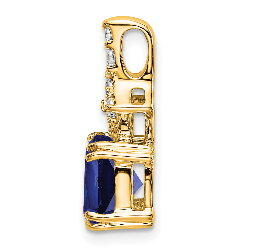 14k 1/5 carat Lab Grown Diamond VS/SI+ G+ and Lab Created Blue Sapphire Complete Pendant